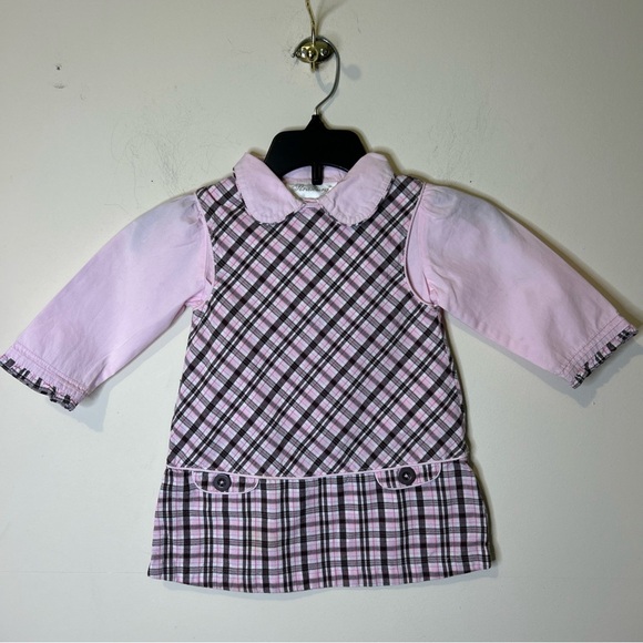 Strasburg Other - VINTAGE Strasburg Two Piece Dress Girls 18 Months Pink Blouse Pink Brown Plaid